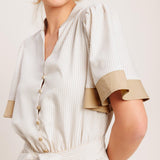 PARIS MORNING TAUPE WOVEN MIDI DRESS