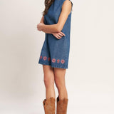 ARTISAN-INSPIRED DENIM MINI SHIFT DRESS