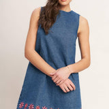 ARTISAN-INSPIRED DENIM MINI SHIFT DRESS