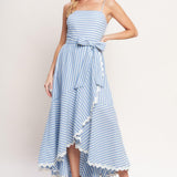 TIED TO YOU STRIPED WOVEN MIDI DRESS