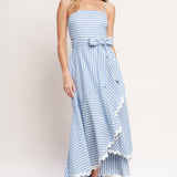 TIED TO YOU STRIPED WOVEN MIDI DRESS