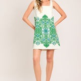 GREEN MOTIF WOVEN MINI DRESS