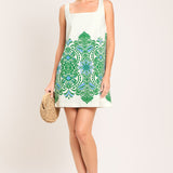 GREEN MOTIF WOVEN MINI DRESS