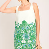 GREEN MOTIF WOVEN MINI DRESS