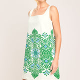 GREEN MOTIF WOVEN MINI DRESS