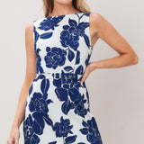 NAVY ESSENCE WOVEN MINI DRESS