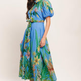 PALM SERENADE BLUE WOVEN MIDI DRESS