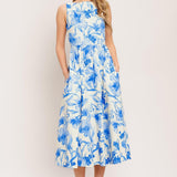PORCELAIN FLORAL WOVEN MIDI DRESS
