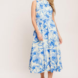 PORCELAIN FLORAL WOVEN MIDI DRESS