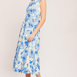 PORCELAIN FLORAL WOVEN MIDI DRESS