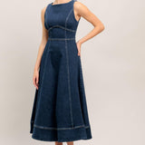 SIMPLE STATEMENT DENIM DENIM MIDI DRESS