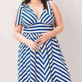 BLUE VOYAGE STRIPE WOVEN MIDI DRESS