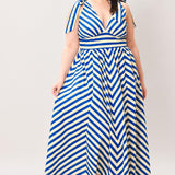 BLUE VOYAGE STRIPE WOVEN MIDI DRESS