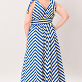 BLUE VOYAGE STRIPE WOVEN MIDI DRESS