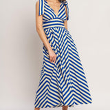 BLUE VOYAGE STRIPE WOVEN MIDI DRESS