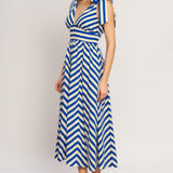 BLUE VOYAGE STRIPE WOVEN MIDI DRESS