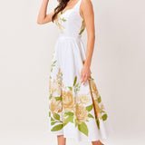CREAM BOTANICA WOVEN MIDI DRESS