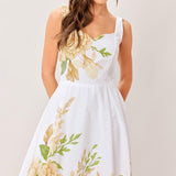CREAM BOTANICA WOVEN MIDI DRESS