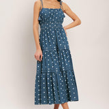 NAUTICAL DOT DENIM MIDI DRESS