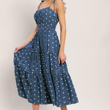 NAUTICAL DOT DENIM MIDI DRESS