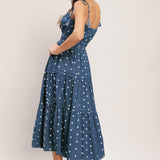 NAUTICAL DOT DENIM MIDI DRESS