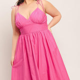 PRETTY IN PINK WOVEN MIDI DRESS