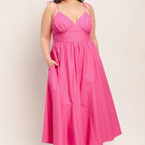 PRETTY IN PINK WOVEN MIDI DRESS