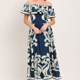 BLUE MAJOLICA WOVEN MIDI DRESS