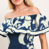 BLUE MAJOLICA WOVEN MIDI DRESS