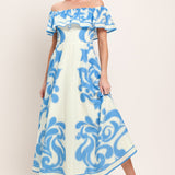 BLUE MAJOLICA WOVEN MIDI DRESS