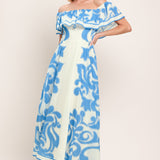 BLUE MAJOLICA WOVEN MIDI DRESS