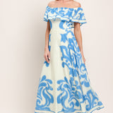BLUE MAJOLICA WOVEN MIDI DRESS