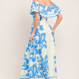 BLUE MAJOLICA WOVEN MIDI DRESS
