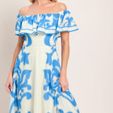 BLUE MAJOLICA WOVEN MIDI DRESS