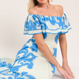 BLUE MAJOLICA WOVEN MIDI DRESS