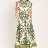 EMERALD ORNATE WOVEN MIDI SHIRT DRESS