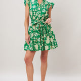 EMERALD BLOOM WOVEN MINI DRESS