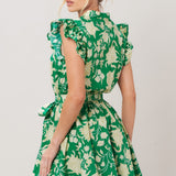 EMERALD BLOOM WOVEN MINI DRESS