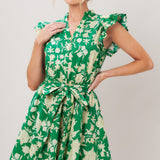 EMERALD BLOOM WOVEN MINI DRESS