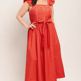 SUNSET ROMANCE WOVEN MIDI DRESS