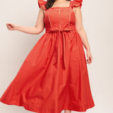 SUNSET ROMANCE WOVEN MIDI DRESS