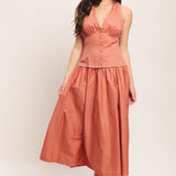SUNSET MUSE WOVEN MIDI DRESS