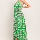 EMERALD BLOOM WOVEN MIDI SCARF DRESS