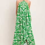 EMERALD BLOOM WOVEN MIDI SCARF DRESS
