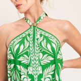 EMERALD BLOOM WOVEN MIDI SCARF DRESS