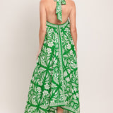 EMERALD BLOOM WOVEN MIDI SCARF DRESS