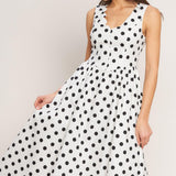 VINTAGE WHISPER POLKA WOVEN MIDI DRESS