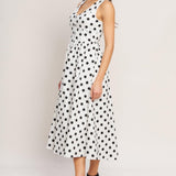 VINTAGE WHISPER POLKA WOVEN MIDI DRESS