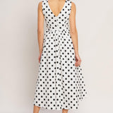 VINTAGE WHISPER POLKA WOVEN MIDI DRESS