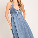 SWEET EMBRACE DENIM MIDI DRESS